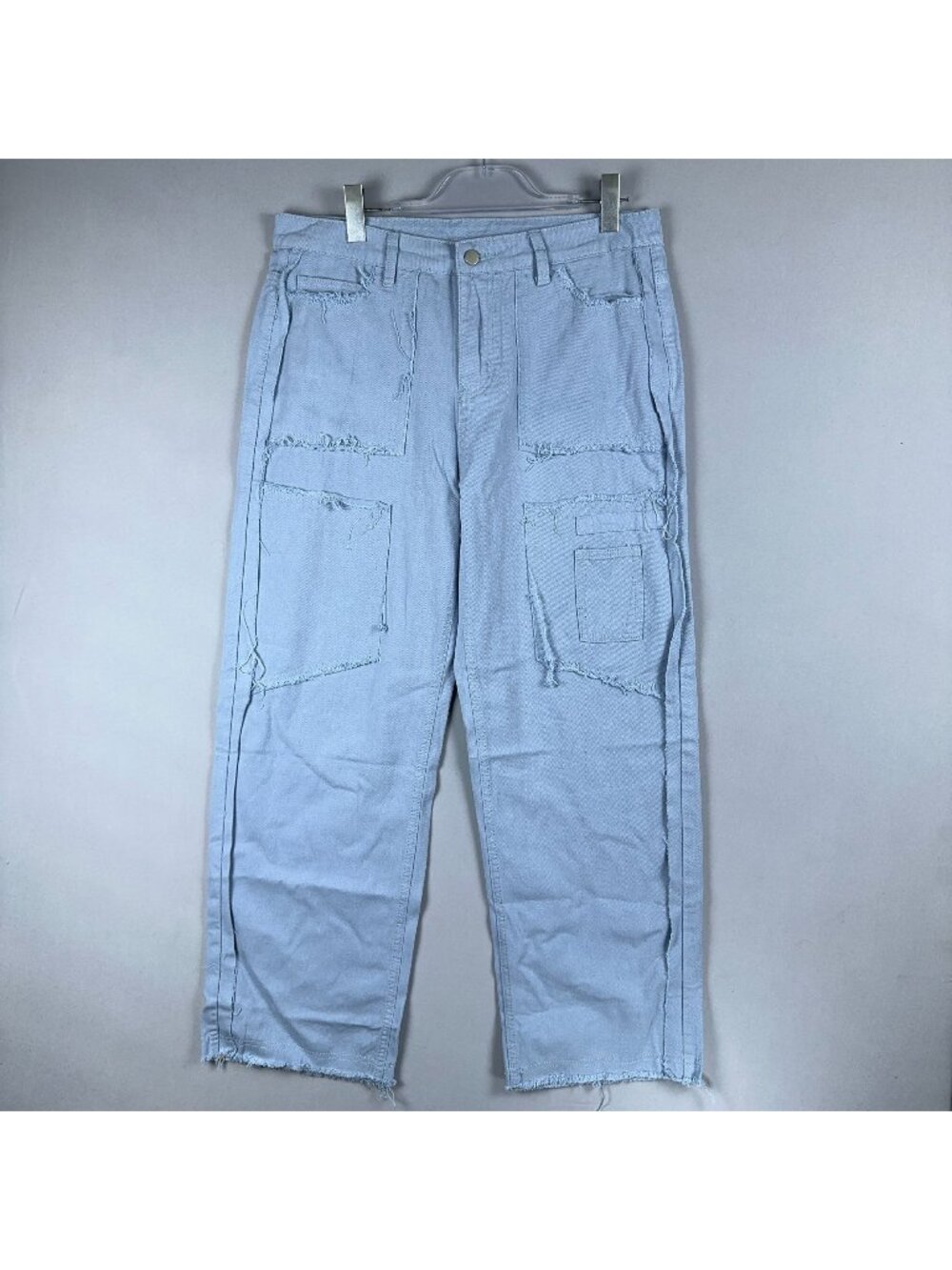 Manfinity Cargo Jeans Frayed Hem Men Size Large Light Blue 100% Cotton